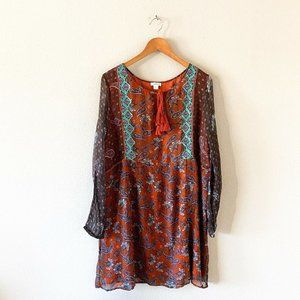 Sundance boho brown and orange paisley tunic cupro size XL